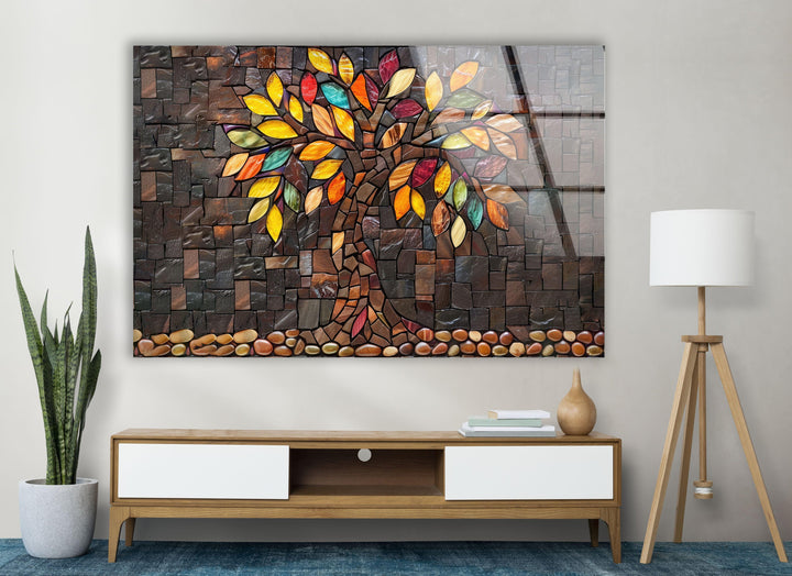 Mosaic Brown Tree Of Life Glass Wall Art custom glass photo prints, large glass prints