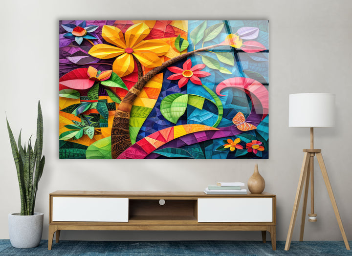 Abstract Colorful Flower Glass Wall Art, Glass Printing Wall Art, Print photos on glass