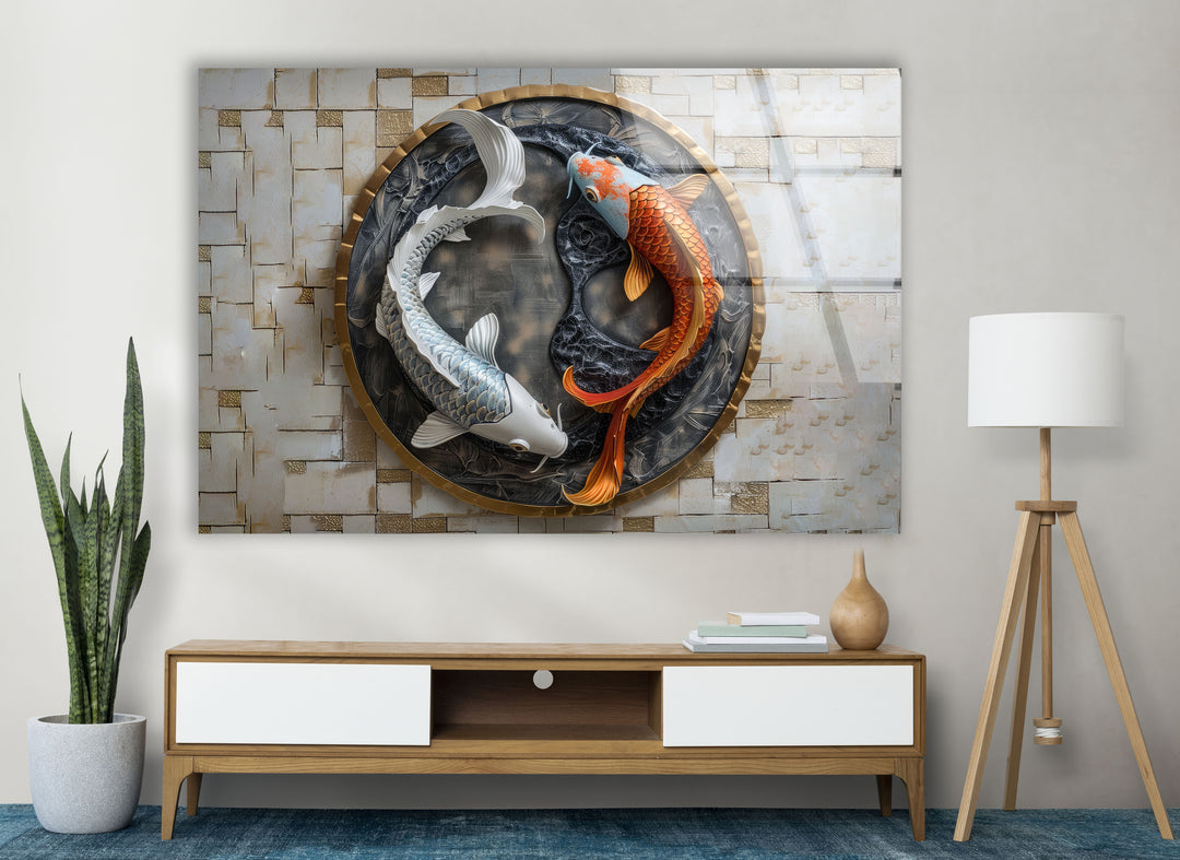 Yin Yang Fishes Glass Wall Art print on glass, glass printed photos