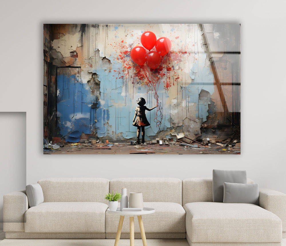 Girl with Balloon Banksy Glass Wall Art stained glass wall art, stained glass wall decor
