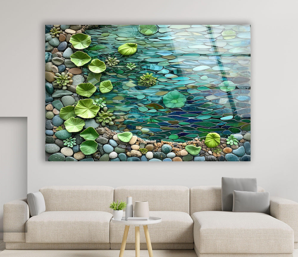 Riverside Land Pebbles & Water Glass Wall Art glass pictures for Wall, glass prints wall art
