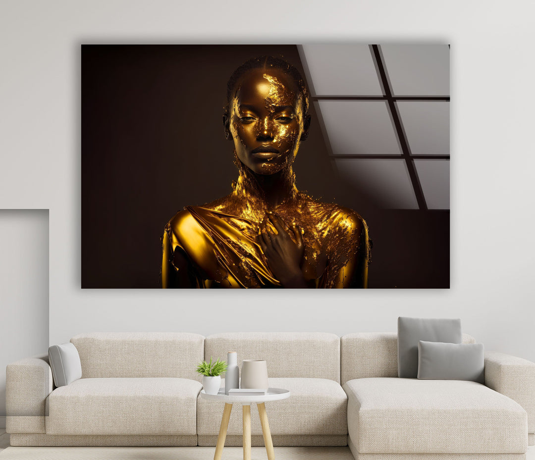 Portrait of a Woman Covered With Gold Glass Wall Art