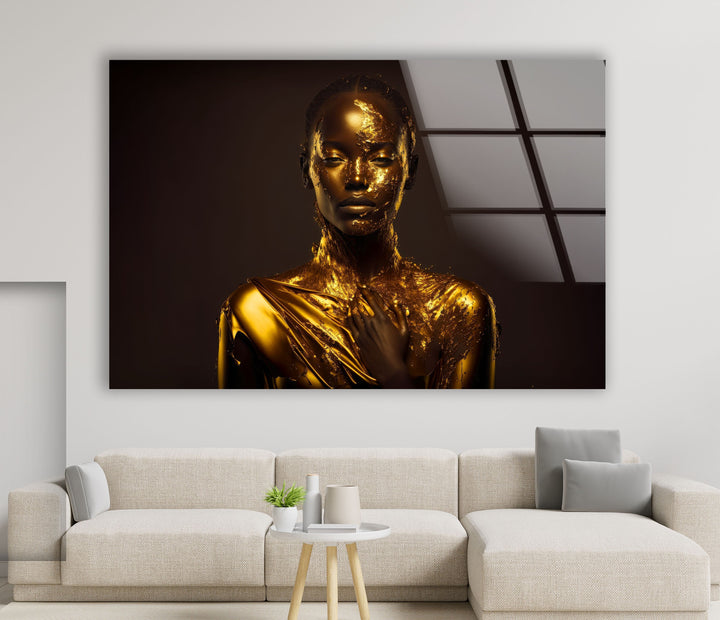 Portrait of a Woman Covered With Gold Glass Wall Art