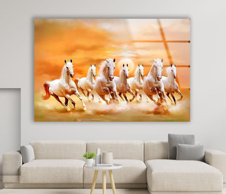 White Horses Running on Sunset Glass Wall Art art glass wall art, glass wall art pictures
