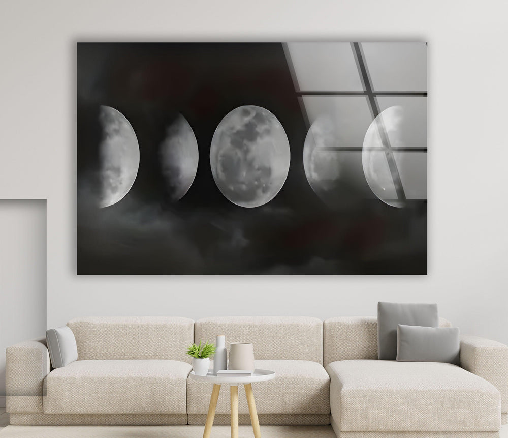 Moon Phases Glass Wall Art glass art painting, glass art for the Wall
