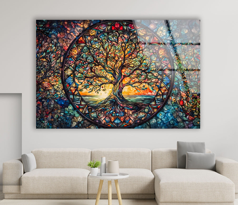 Colored Tree Stained Glass Wall Art Glass Printing Wall Art, Print photos on glass
