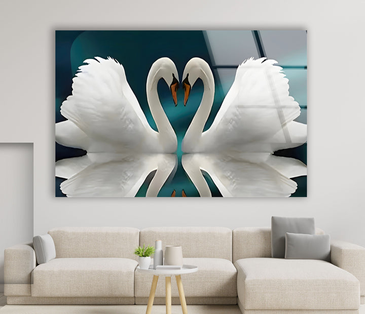 Couple Heart Swans Glass Wall Art art glass wall art, glass wall art pictures
