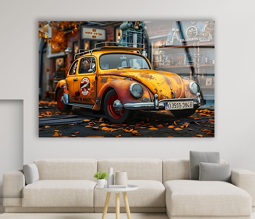 Old Volkswagen Car Glass Wall Art large glass photo prints, glass wall photos
