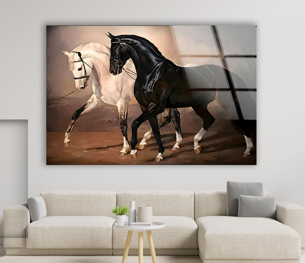 Black & White Horses Glass Wall Art stained glass wall art, stained glass wall decor
