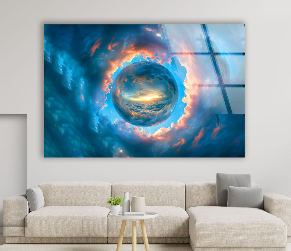 Bright Clouds Around The Sphere Glass Wall Art art glass wall art, glass wall art pictures
