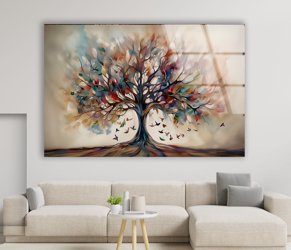 Beige Tree Glass Wall Art glass wall decor, glass wall art decor
