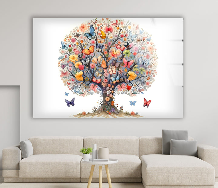 Flower & Butterfly Tree Glass Wall Art Glass Printing Wall Art, Print photos on glass
