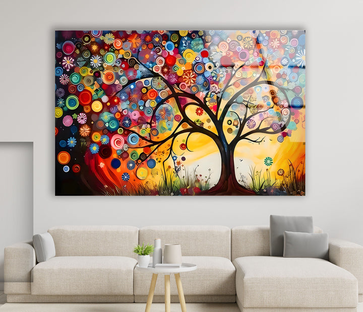 Colored Circles Tree Glass Wall Art Glass Printing Wall Art, Print photos on glass
