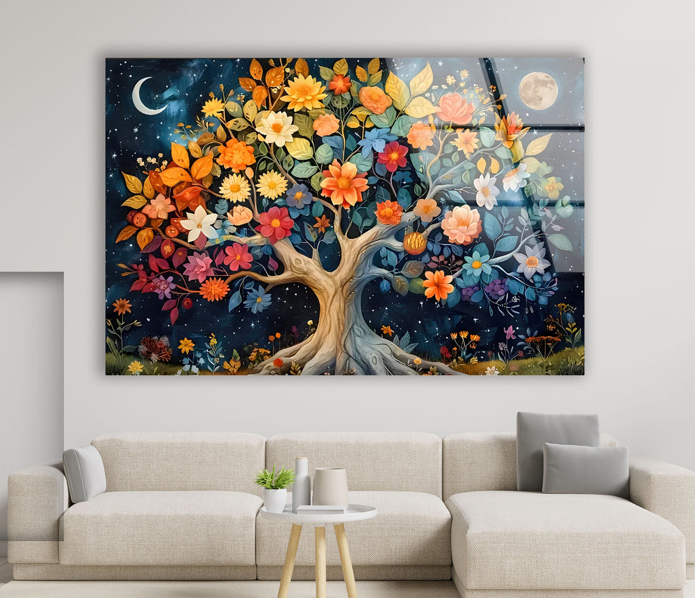 Colored Flower Tree Night Glass Wall Art art glass wall art, glass wall art pictures
