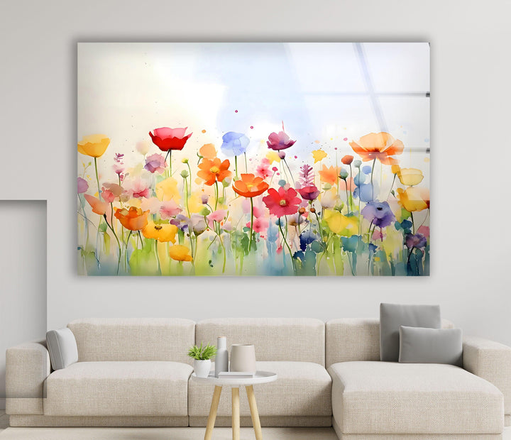 Colored Paint Flowers Glass Wall Art glass art painting, glass art for the Wall
