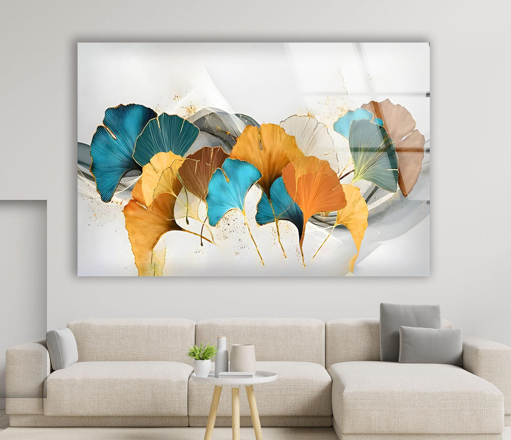 Turquoise & Orange Flower Glass Wall Art glass art painting, glass art for the Wall
