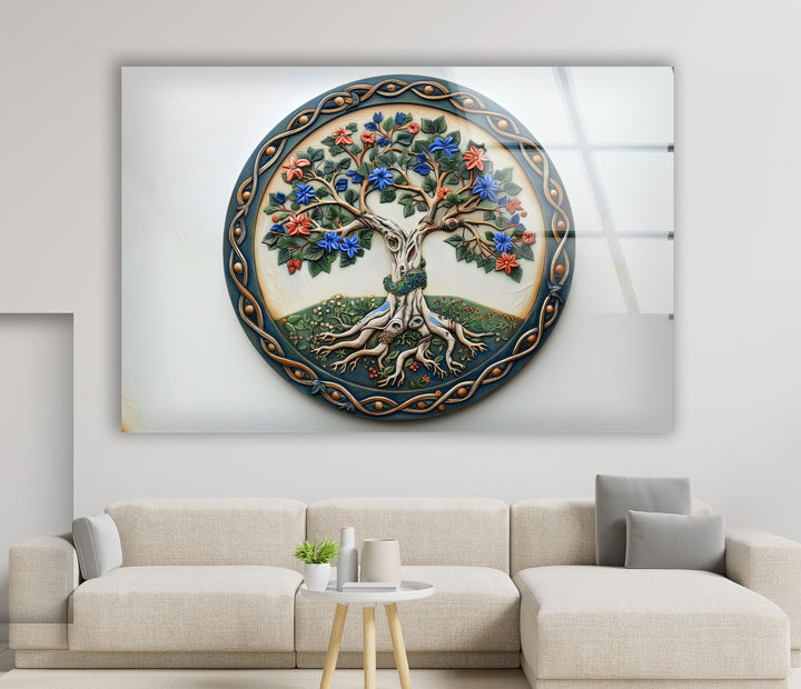 Circular Green Tree Art Glass Wall Art print picture on glass, Tempered Glass Wall Art
