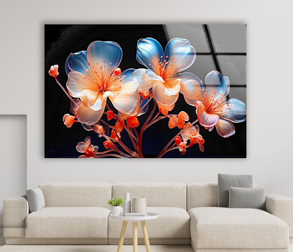 Orange & Blue Flower Glass Wall Art glass image printing, glass prints from photos
