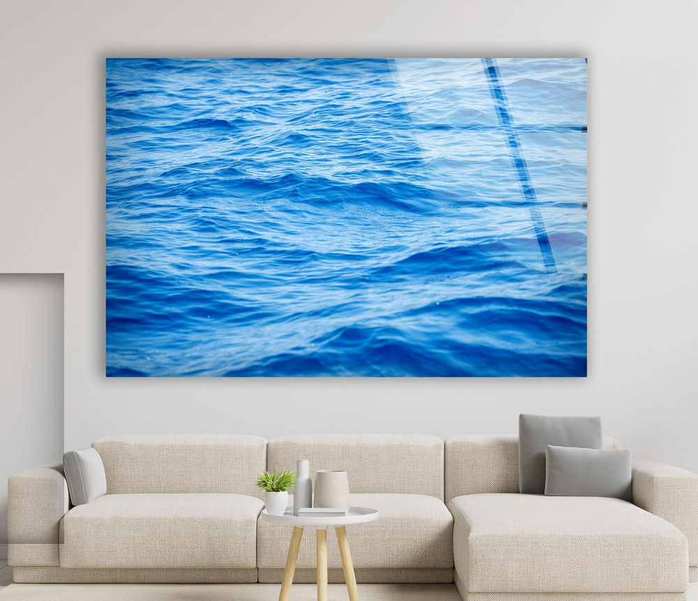 Vivid Blue Sea Waves Glass Wall Art print on glass, glass printed photos
