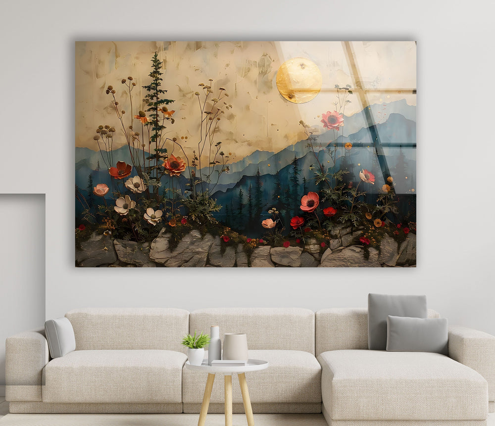 Flowers & Sunset Glass Wall Art glass wall decor, glass wall art decor
