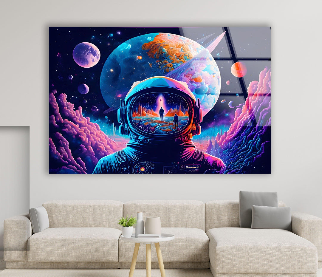 Neon Purple Astronaut Glass Wall Art glass art painting, glass art for the Wall
