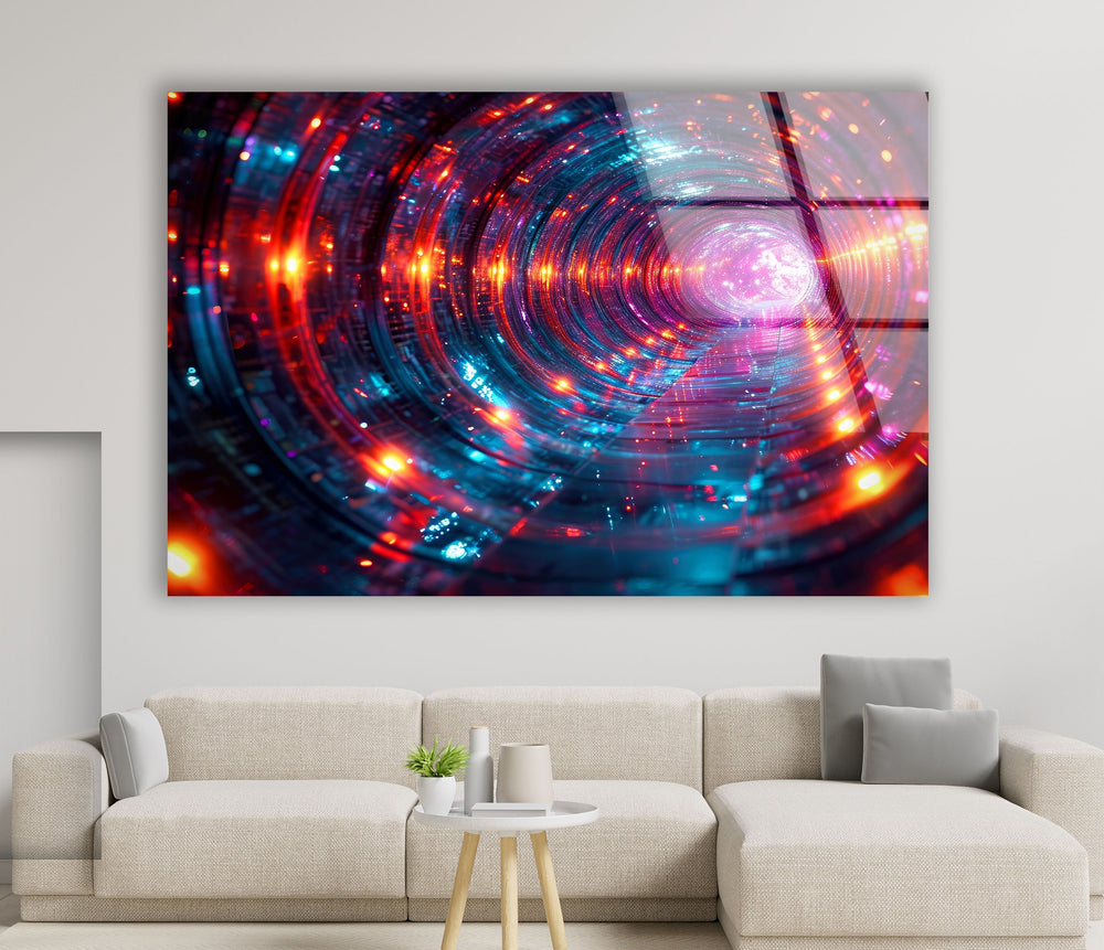 Deep Rabbit Hole of Glowing Alien Glass Wall Art large glass photo prints, glass wall photos
