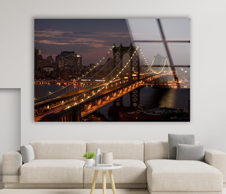 Brooklyn Bridge Glass Wall Art – Stunning Night View of Iconic