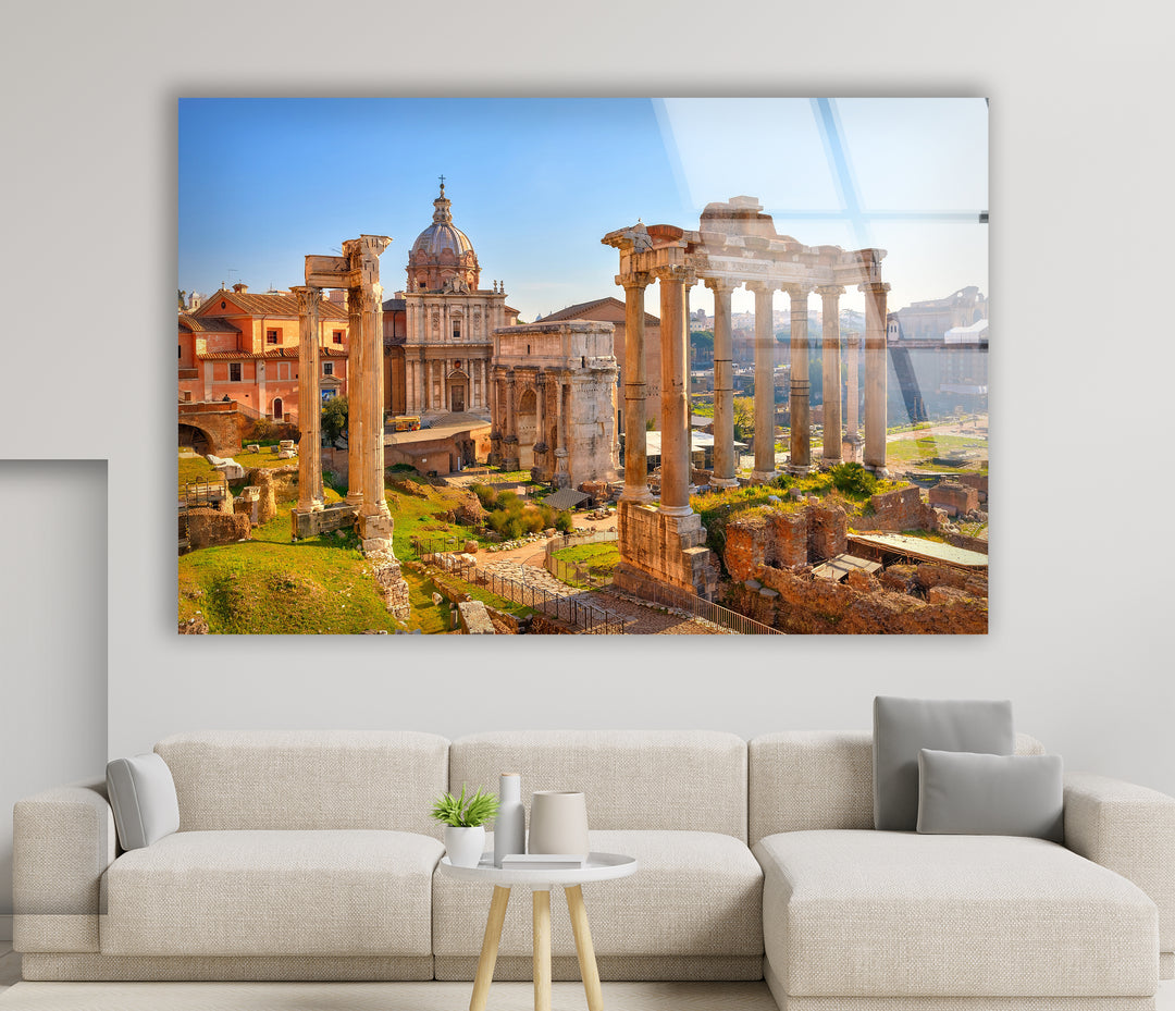 Roman Forum Glass Wall Art – Iconic Ancient Ruins with Historic Roman Architecture