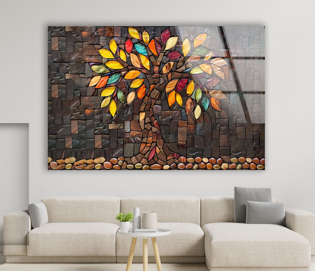 Mosaic Brown Tree Of Life Glass Wall Art large glass photo prints, glass wall photos