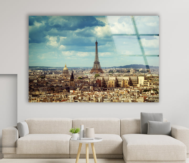 Paris Skyline Glass Wall Art – Iconic Eiffel Tower View with Cityscape