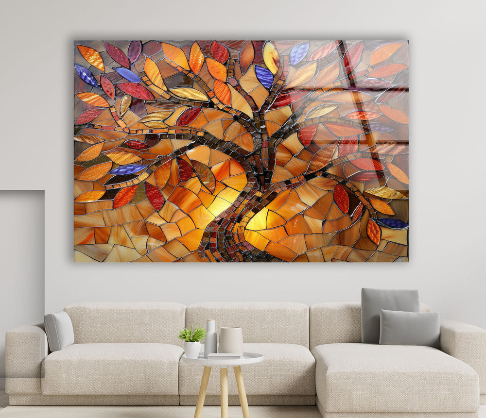 Stained Brown Tree Glass Wall Art custom glass pictures, glass art prints