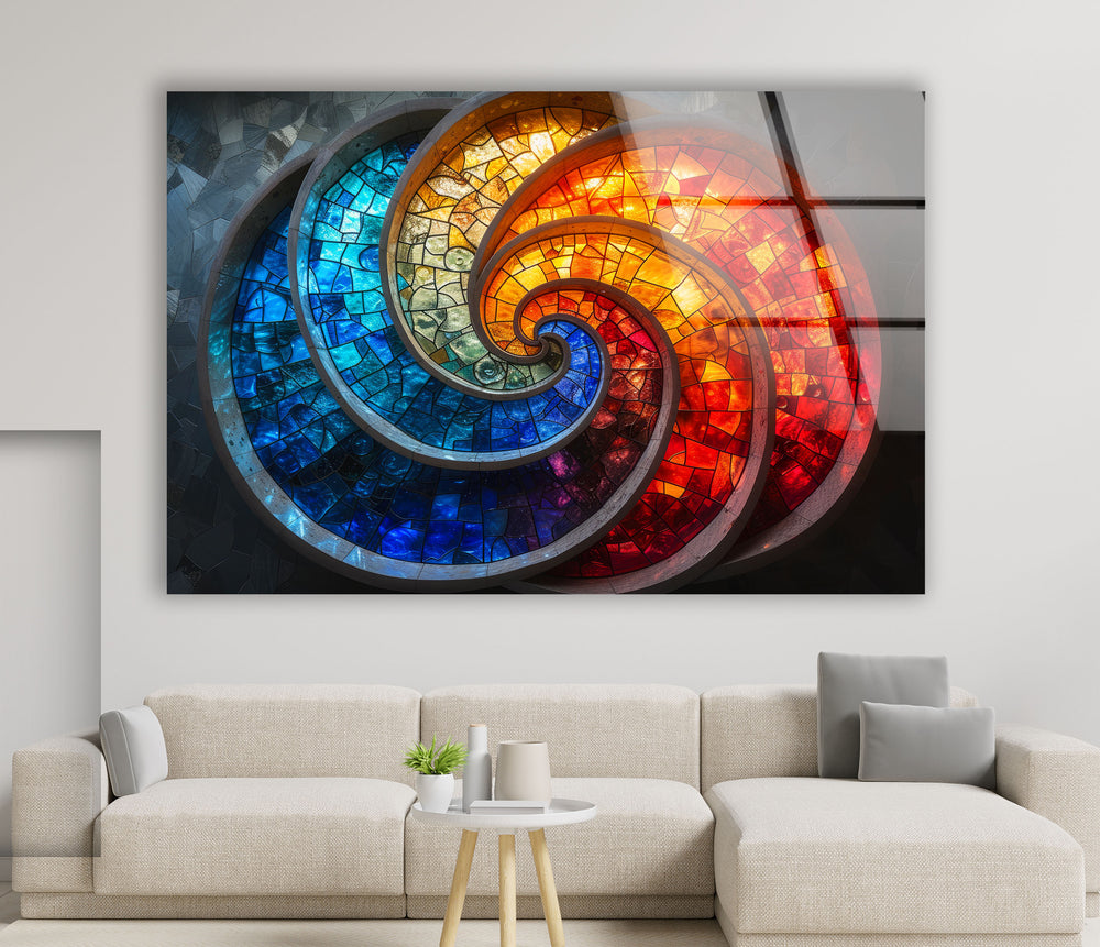 Red & Blue Fractal Glass Wall Art custom glass pictures, glass art prints