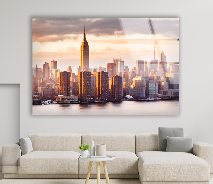 Empire State Building Glass Wall Art – Stunning NYC Skyline at Sunset