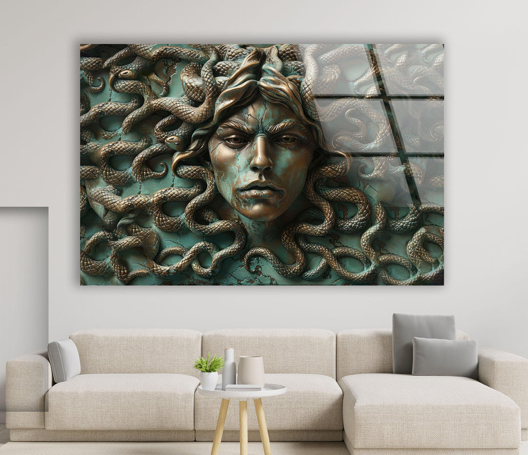 Medusa with Snakes Glass Wall Art