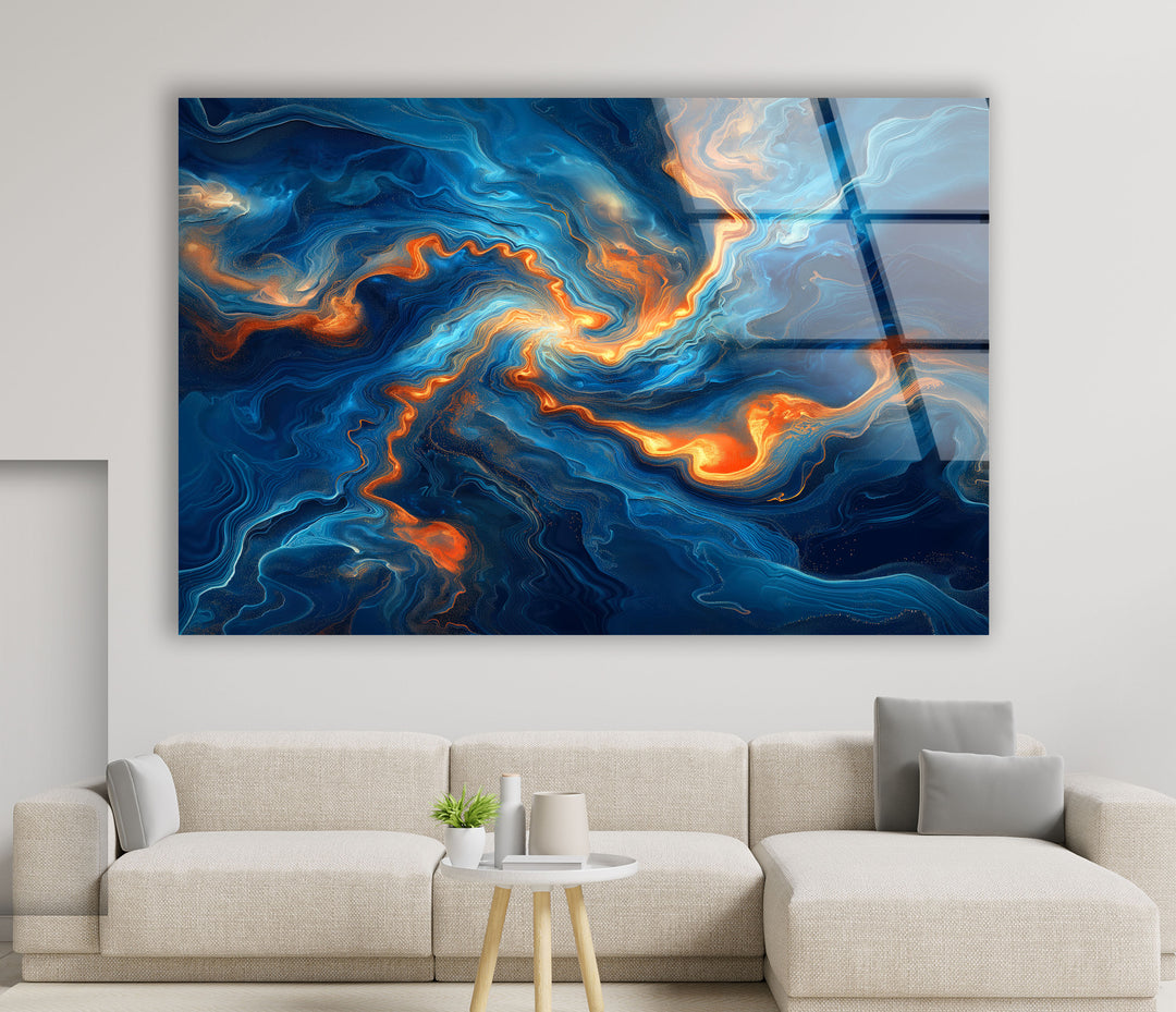 Abstract Swirling Blue and Orange Glass Wall Art glass wall decor, glass wall art decor