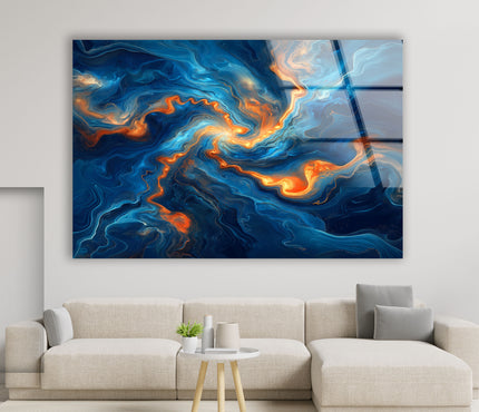 Abstract Swirling Blue and Orange Glass Wall Art