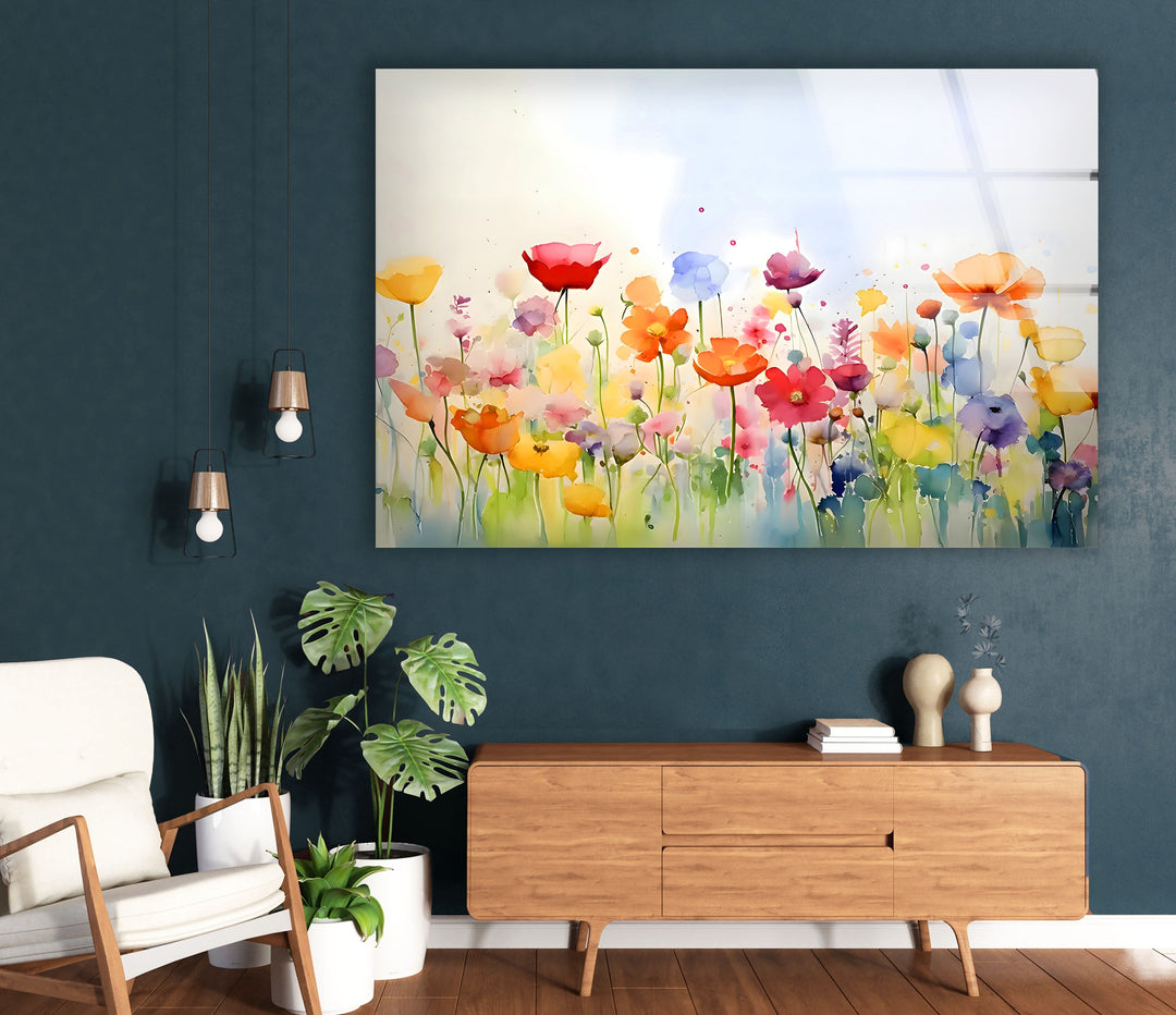 Colored Paint Flowers Glass Wall Art glass image printing, glass prints from photos
