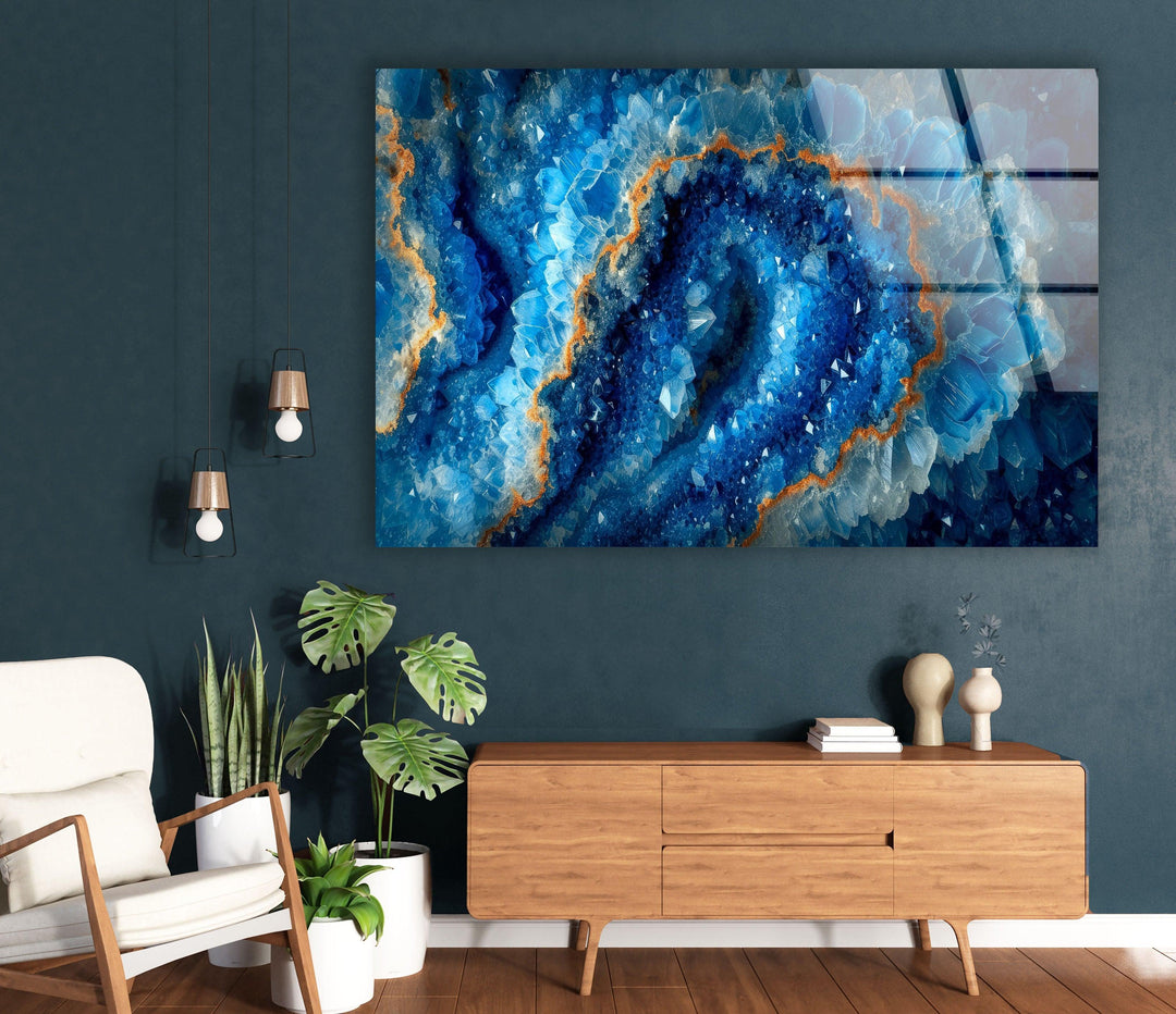 Marble Grain The Shades of Blue Glass Wall Art picture on glass wall art, photos printed on glass
