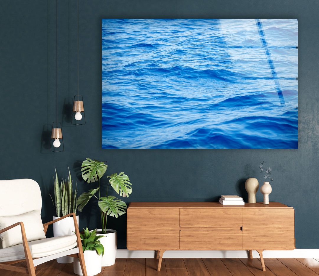 Vivid Blue Sea Waves Glass Wall Art custom glass pictures, glass art prints
