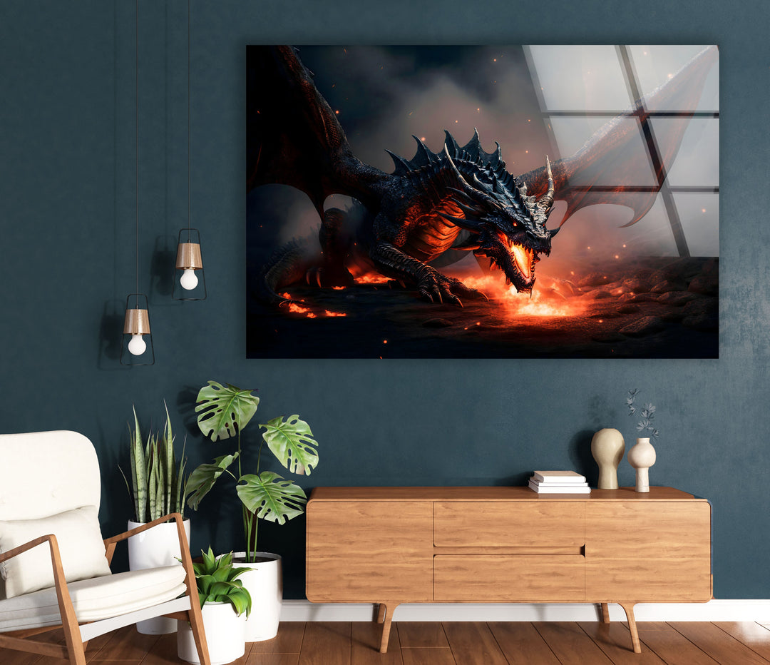 Epic dragon artwork, featuring a powerful creature surrounded by flames and smoke.
