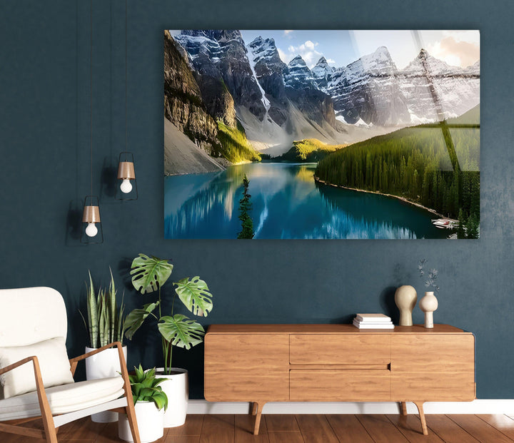 Vivid Snowy Mountains & Trees Glass Wall Art large glass photo prints, glass wall photos
