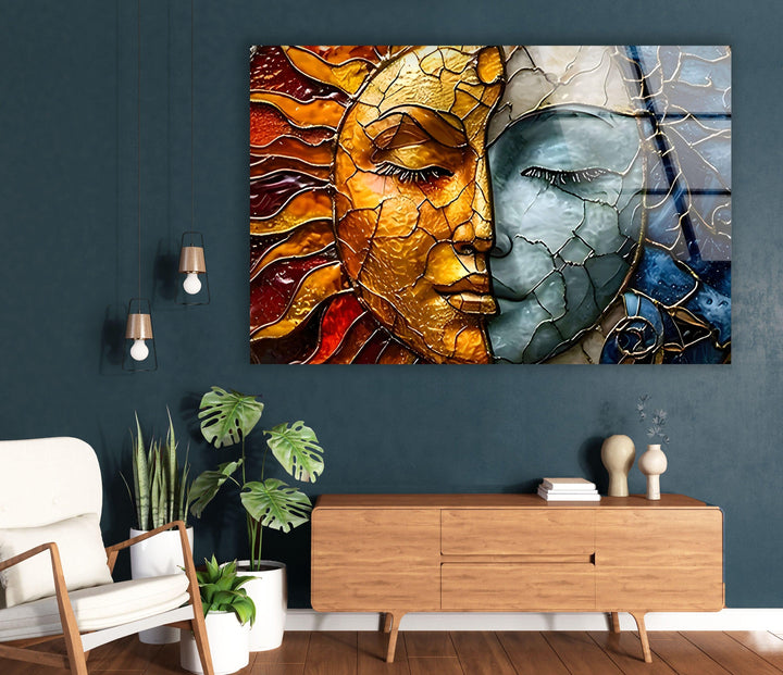 Stained Sun & Moon Glass Wall Art print on glass, glass printed photos
