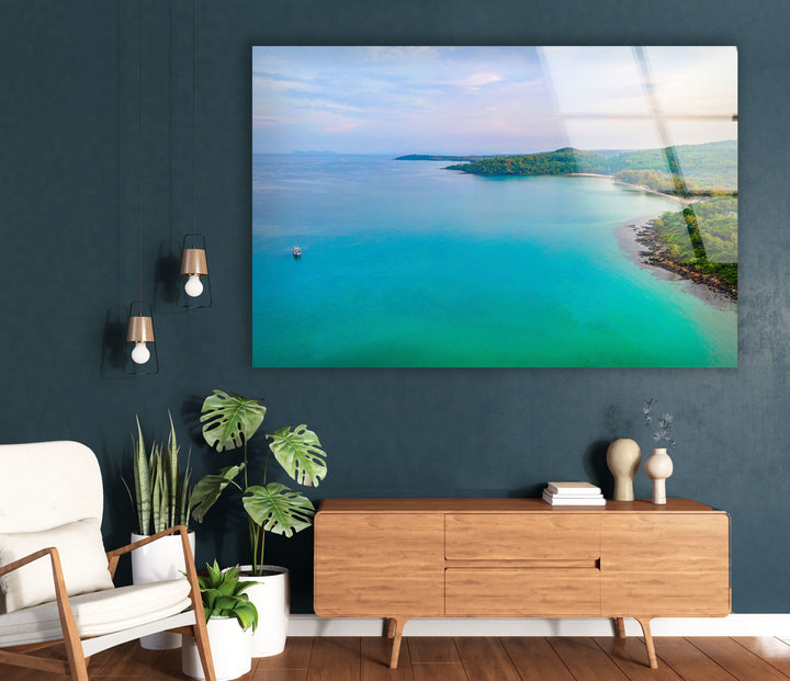 Tropical Land & Ocean Glass Wall Art photo print on glass, prints on glass wall art
