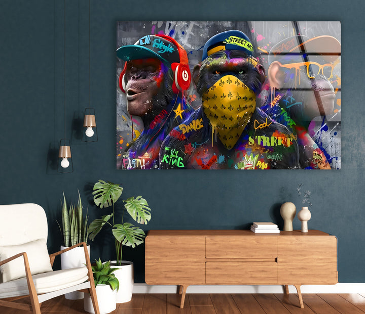 Monkeys Pop Art Glass Wall Art Glass Printing Wall Art, Print photos on glass
