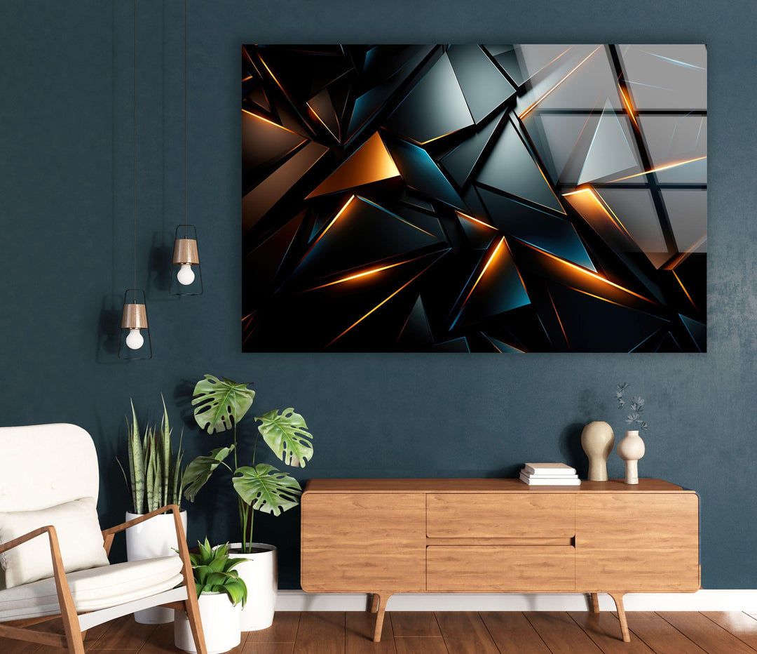 Black Geometric Design Glass Wall Art custom glass pictures, glass art prints
