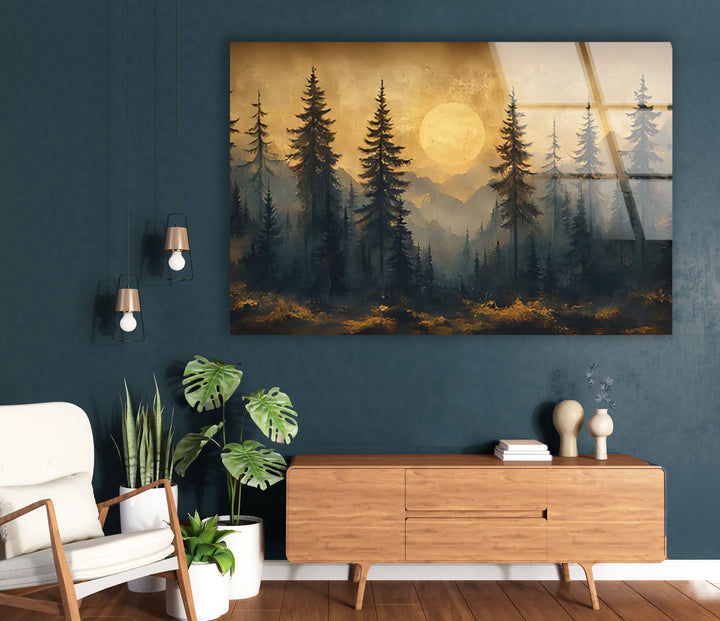 Sunset Forest Landscape Glass Wall Art glass pictures for Wall, glass prints wall art
