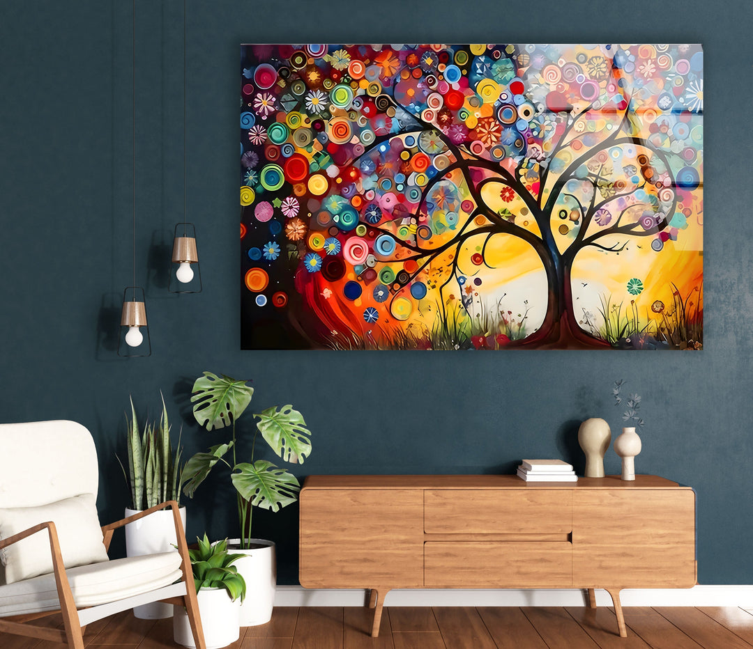 Colored Circles Tree Glass Wall Art print on glass, glass printed photos
