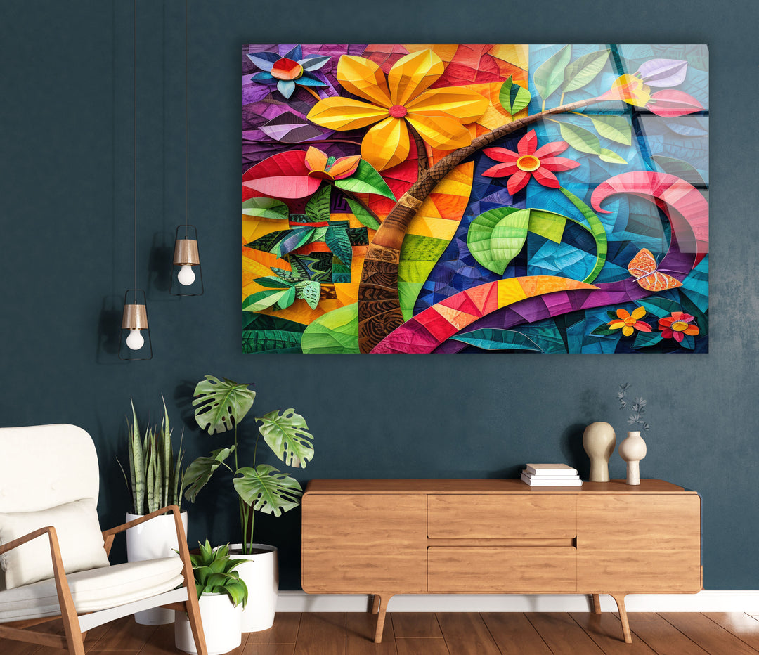 Abstract Colorful Flower Glass Wall Art, glass photo prints, glass picture prints