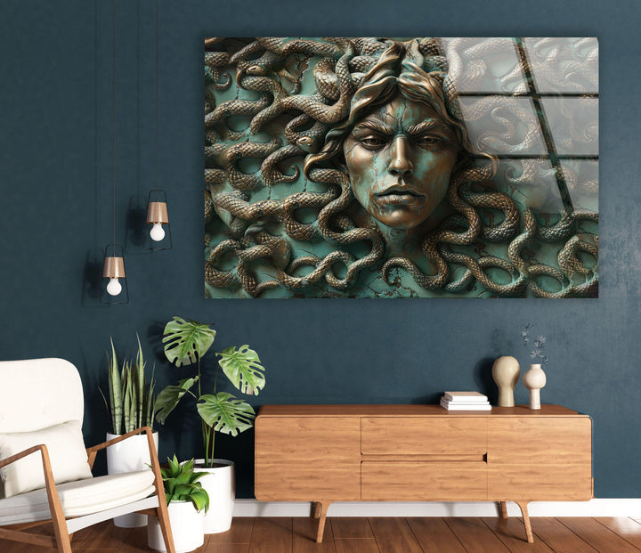 Medusa with Snakes Glass Wall Art