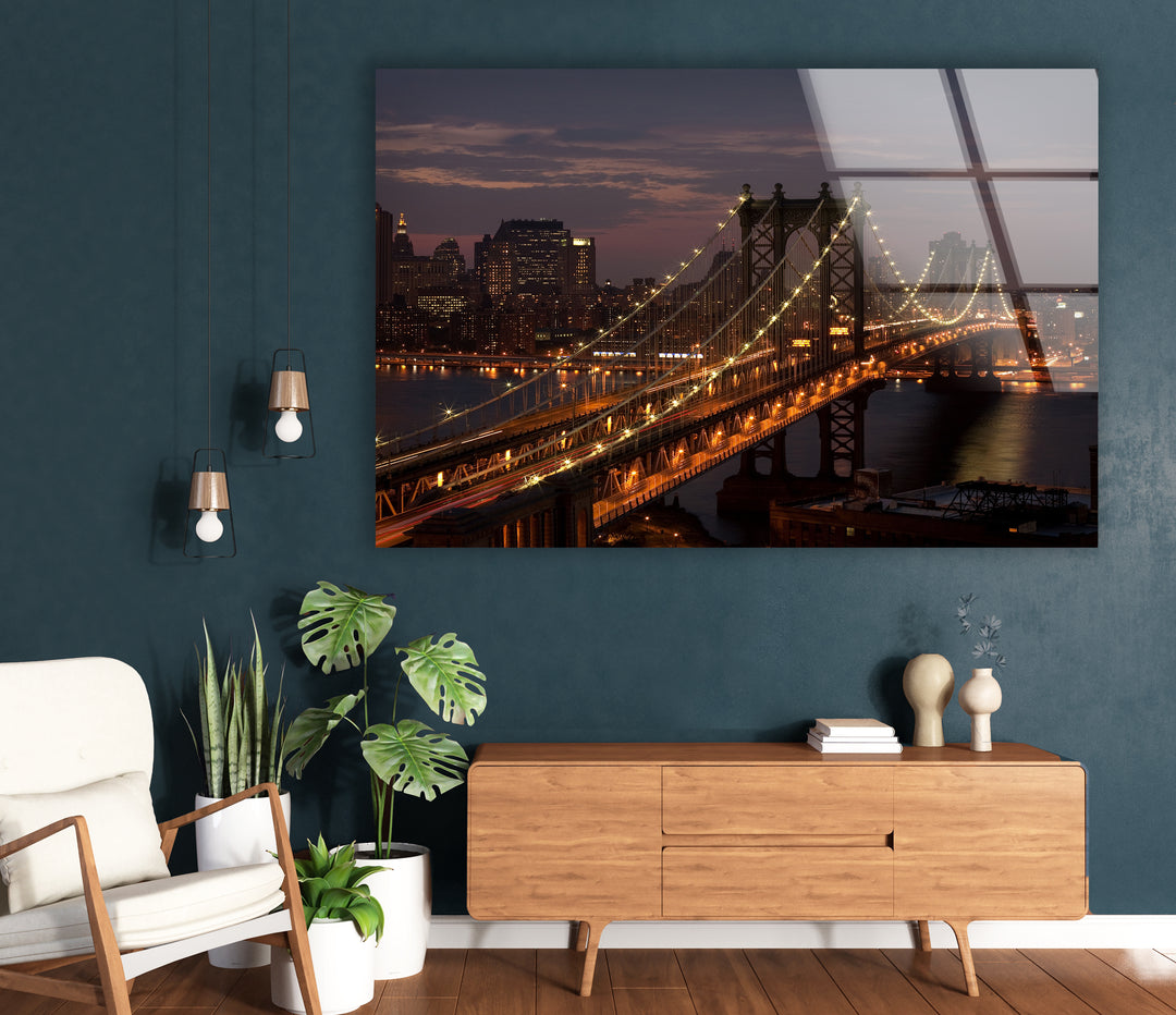 Brooklyn Bridge Glass Wall Art – Stunning Night View of Iconic